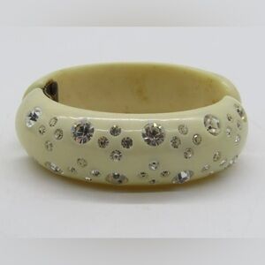 BAKELITE WEISS Era Vintage 1940s-50s Hinged Rhinestone Studded Clamper Bracelet